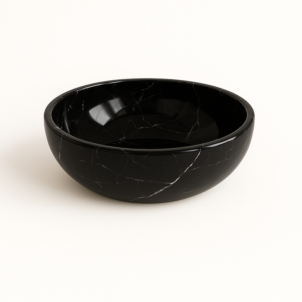 Ink Convex 24 opbouw fonteinkom rond 24cm natuursteen - glans zwart marmer