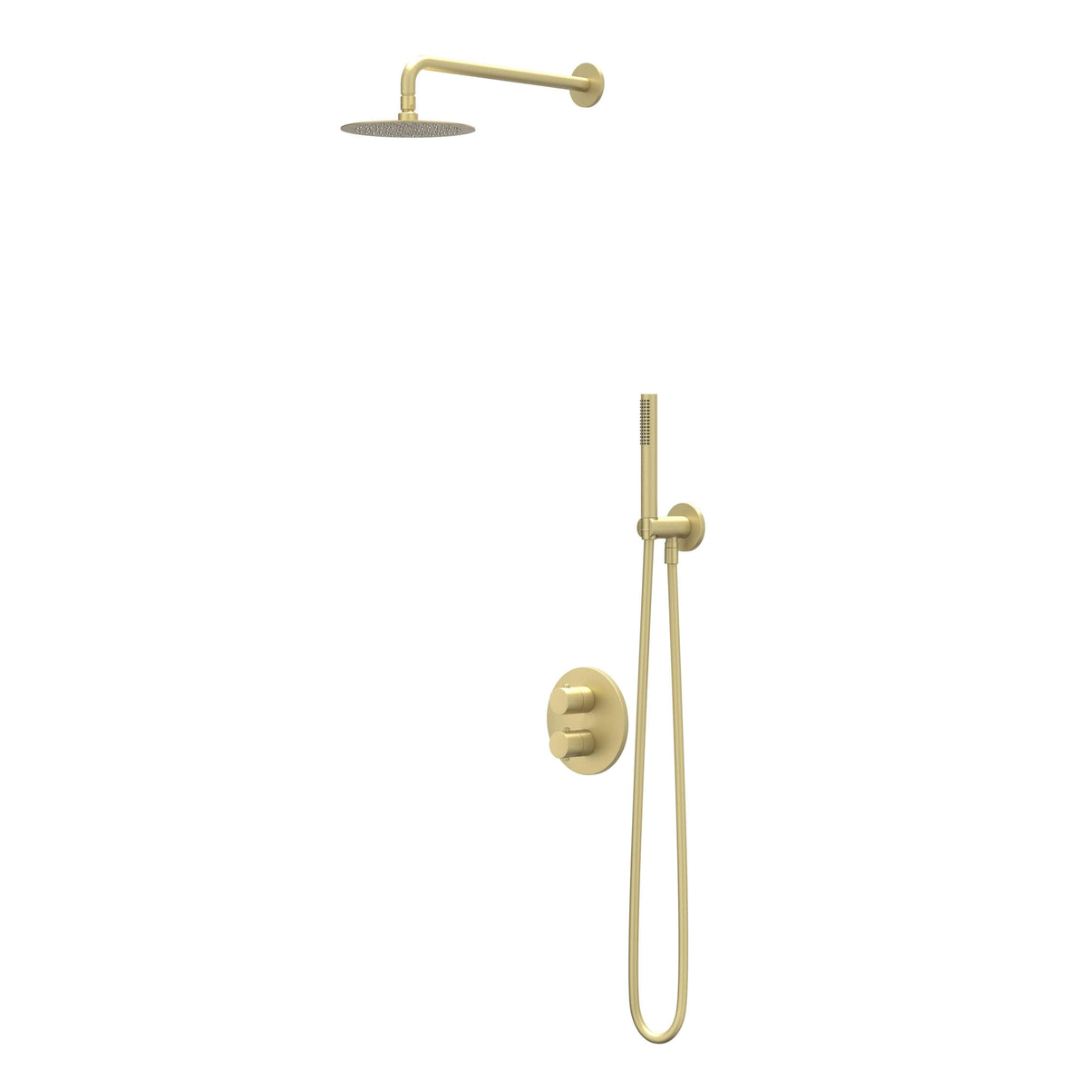 IVY Bond Regendoucheset - inbouw - 2-weg stop-omstel - 30cm plafondbuis - 25cm slim hoofddouche rond - houder met uitlaat - 150cm doucheslang - satin spray handdouche - Geborsteld mat goud PVD