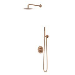 IVY Bond Regendoucheset - inbouw - 2-weg stop-omstel - 30cm plafondbuis - 30cm slim hoofddouche rond - glijstang met uitlaat - 150cm doucheslang - satin spray handdouche - Geborsteld mat koper PVD