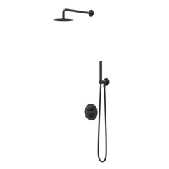 IVY Bond Regendoucheset - inbouw - 2-weg stop-omstel - 40cm wandarm - 25cm slim hoofddouche rond - houder met uitlaat - 150cm doucheslang - staafmodel handdouche - Mat zwart PED