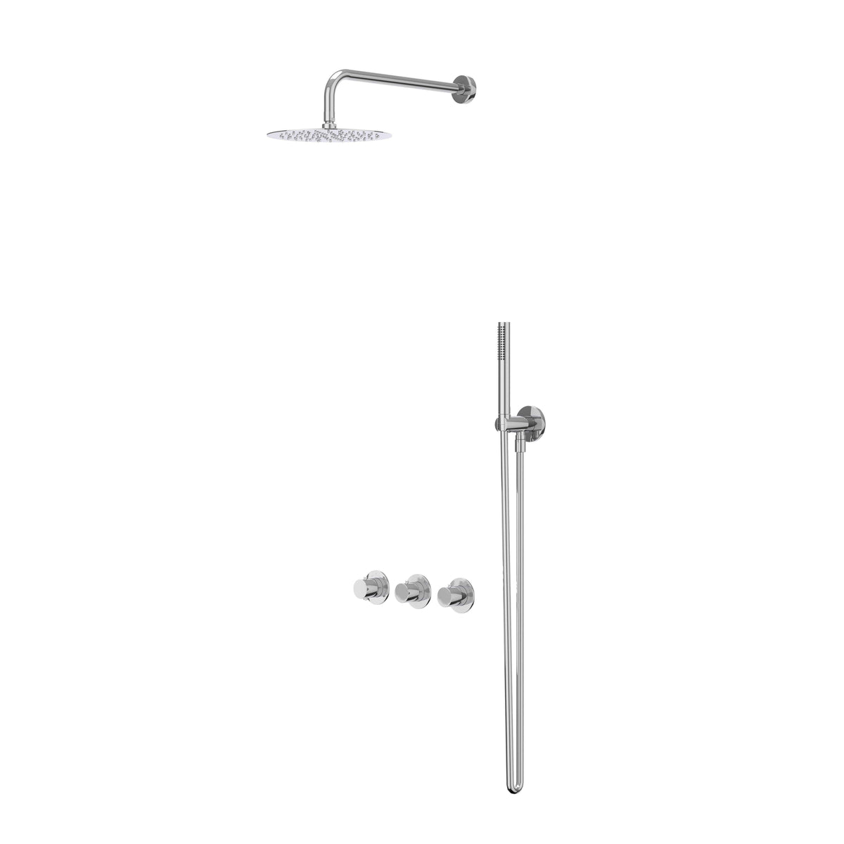 IVY Pact Regendoucheset - inbouw - symmetry - 2 stopkranen - 30cm plafondbuis - 20cm medium hoofddouche - glijstang met uitlaat - 150cm doucheslang - satin spray handdouche - Chroom