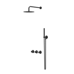 IVY Bond Rain Shower Set - built-in - symmetry - 2 stopcocks - 30cm ceiling arm - 20cm medium overhead shower - holder with outlet - 150cm shower hose - stick hand shower - Matt black PVD