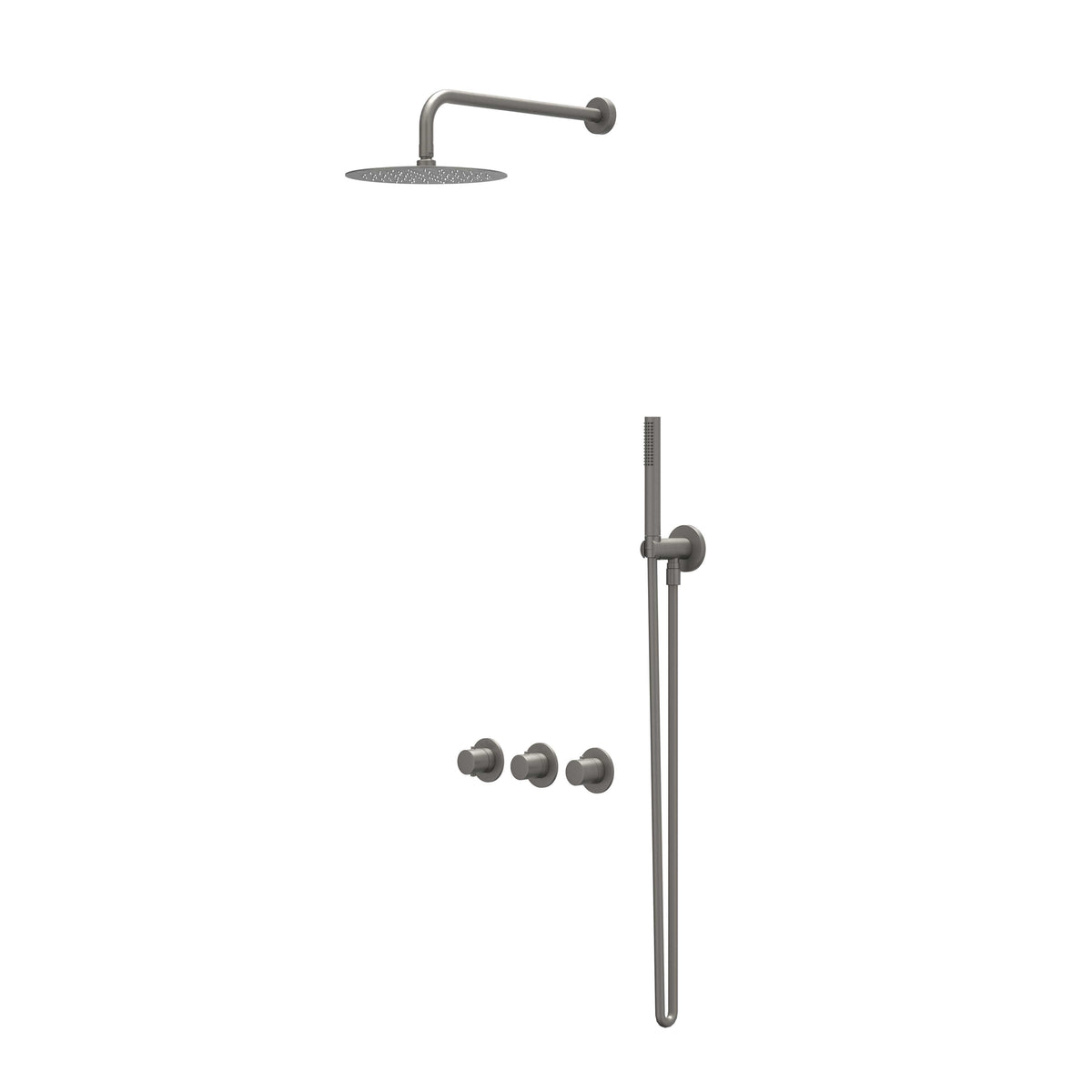 IVY Bond Regendoucheset - inbouw - symmetry - 2 stopkranen - 30cm plafondbuis - 20cm medium hoofddouche - houder met uitlaat - 150cm doucheslang - staafmodel handdouche - Geborsteld metal black PVD