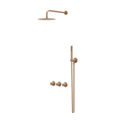 IVY Bond Regendoucheset - inbouw - symmetry - 2 stopkranen - 40cm wandarm - 30cm medium hoofddouche - glijstang met uitlaat - 150cm doucheslang - satin spray handdouche - Geborsteld mat koper PVD