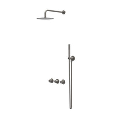 IVY Bond Regendoucheset - inbouw - symmetry - 2 stopkranen - 40cm wandarm - 30cm medium hoofddouche - glijstang met uitlaat - 150cm doucheslang - satin spray handdouche - Geborsteld metal black PVD