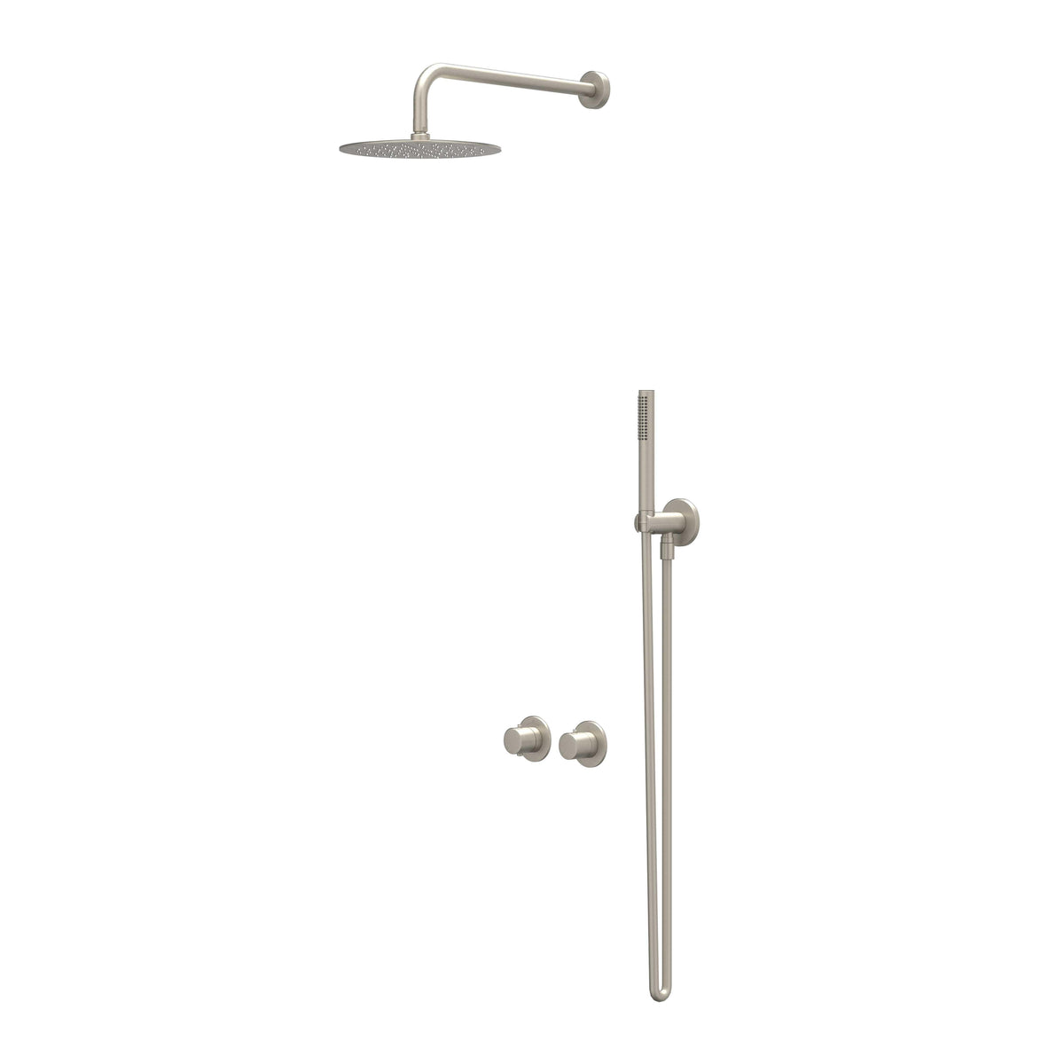 IVY Bond Rain Shower Set - built-in - symmetry - 2-way stop-diverter - 30cm ceiling arm - 20cm medium overhead shower - holder with outlet - 150cm shower hose - stick hand shower - Brushed Nickel PVD