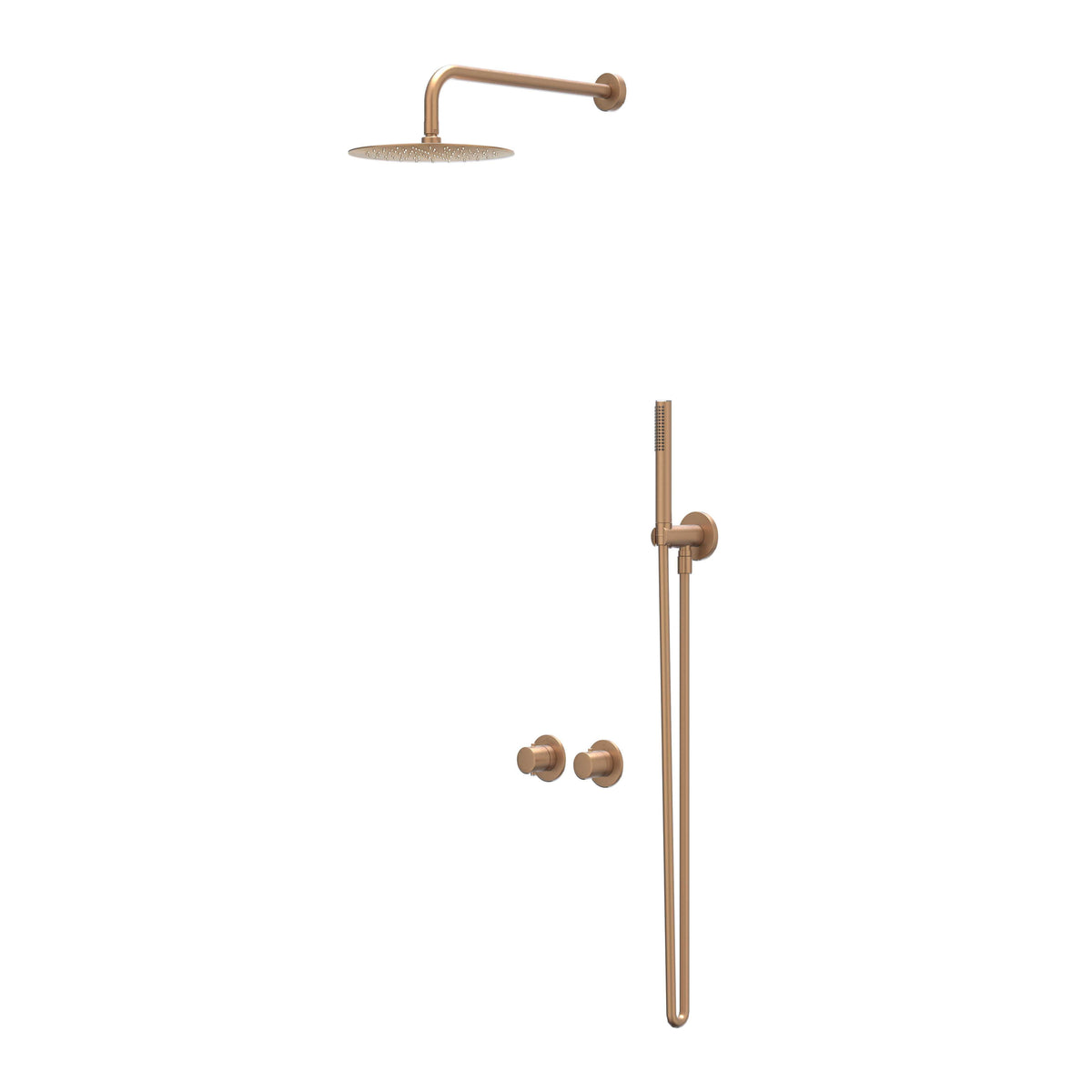 IVY Bond Regendoucheset - inbouw - symmetry - 2-weg stop-omstel - 15cm plafondbuis - 25cm medium hoofddouche - houder met uitlaat - 150cm doucheslang - satin spray handdouche - Geborsteld mat koper PVD