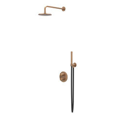 IVY Concord Regendoucheset - inbouw - 2-weg stop-omstel - 30cm plafondbuis - 20cm medium hoofddouche rond - glijstang met uitlaat - 150cm doucheslang - staafmodel handdouche - RVS316 - geborsteld mat koper PVD