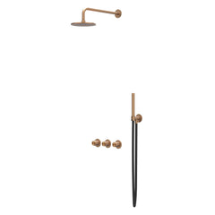 IVY Concord Regendoucheset - inbouw - symmetry - 2 stopkranen - 20cm plafondbuis - 25cm medium hoofddouche - glijstang met uitlaat - 150cm doucheslang - staafmodel handdouche - RVS316 - geborsteld mat koper PVD