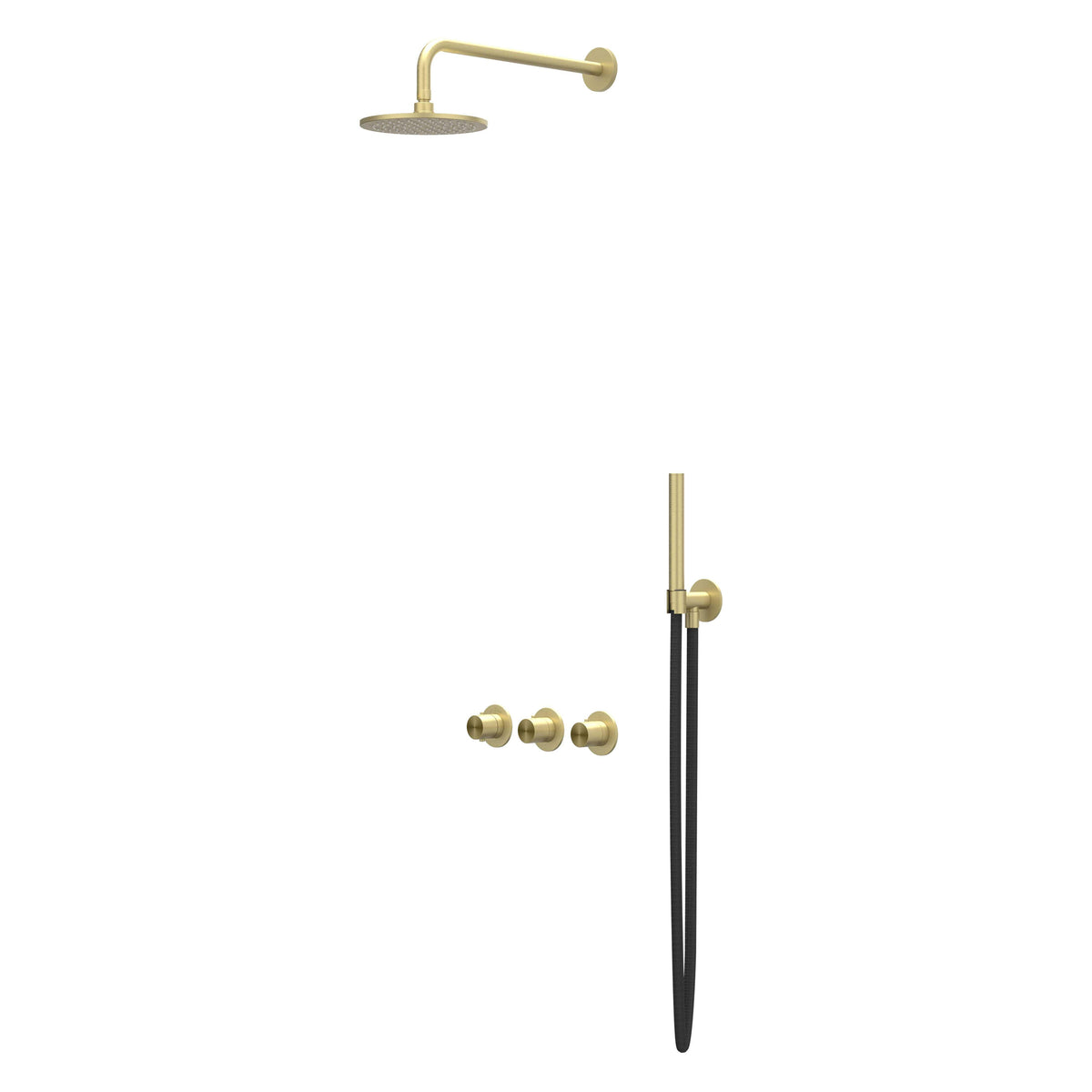 IVY Concord Regendoucheset - inbouw - symmetry - 2 stopkranen - 40cm wandarm - 30cm medium hoofddouche - glijstang met uitlaat - 150cm doucheslang - staafmodel handdouche - RVS316 - geborsteld mat goud PVD