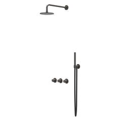 IVY Concord Rain Shower Set - concealed - symmetry - 2 shut-off valves - 40cm wall arm - 30cm medium overhead shower - holder with outlet - 150cm shower hose - stick hand shower - SS316 - brushed carbon black PVD