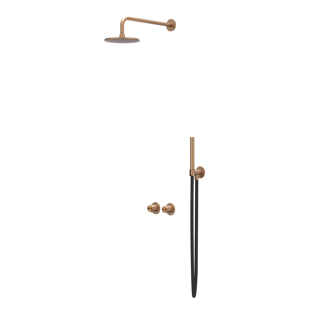 IVY Concord Regendoucheset - inbouw - symmetry - 2-weg stop-omstel - 20cm plafondbuis - 25cm medium hoofddouche - glijstang met uitlaat - 150cm doucheslang - staafmodel handdouche - RVS316 - geborsteld mat koper PVD