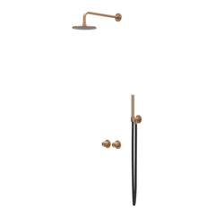 IVY Concord Rain Shower Set - concealed - symmetry - 2-way stop diverter - 40cm wall arm - 25cm medium shower head - holder with outlet - 150cm shower hose - stick hand shower - stainless steel 316 - brushed matt copper PVD