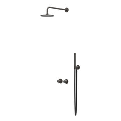 IVY Concord Regendoucheset - inbouw - symmetry - 2-weg stop-omstel - 20cm plafondbuis - 20cm medium hoofddouche - glijstang met uitlaat - 150cm doucheslang - staafmodel handdouche - RVS316 - geborsteld carbon black PVD