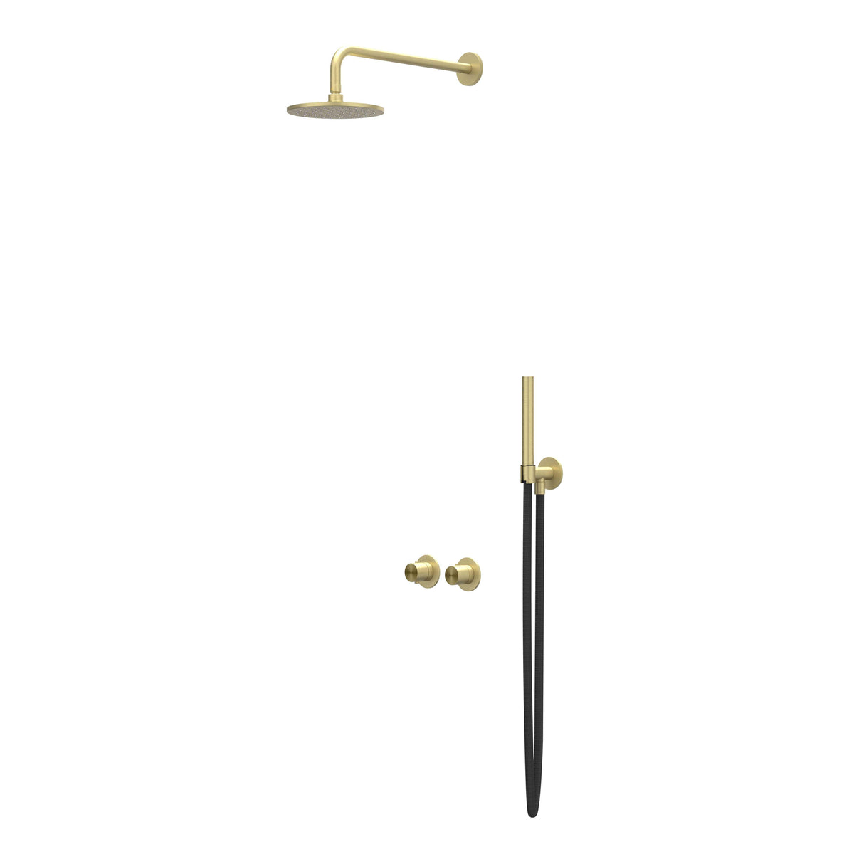 IVY Concord Regendoucheset - inbouw - symmetry - 2-weg stop-omstel - 40cm wandarm - 25cm medium hoofddouche - glijstang met uitlaat - 150cm doucheslang - staafmodel handdouche - RVS316 - geborsteld mat goud PVD