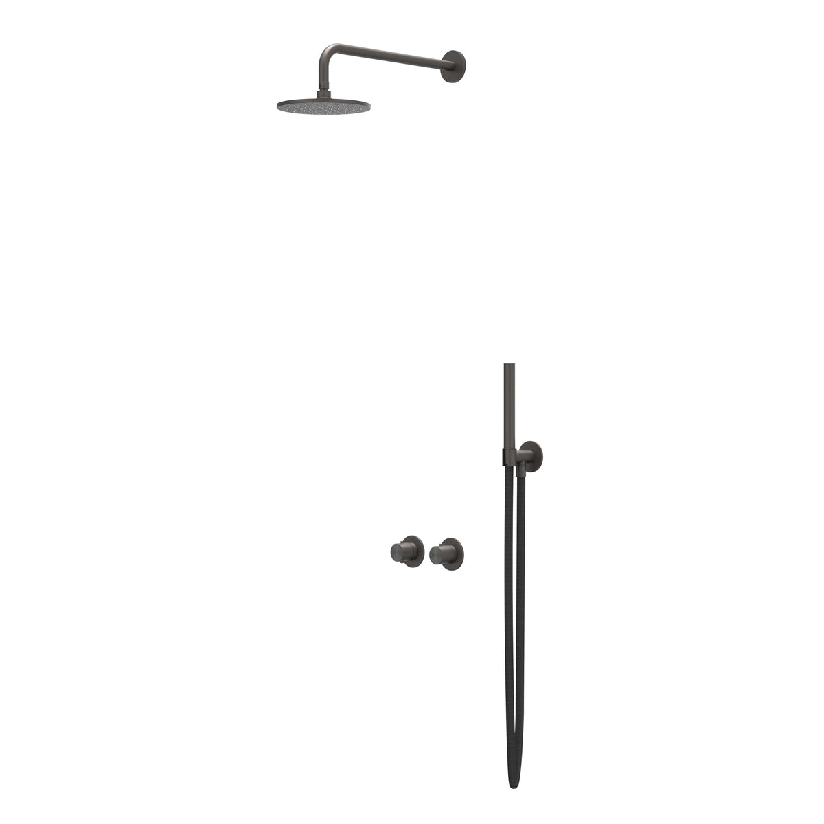 IVY Concord Rain Shower Set - concealed - symmetry - 2-way stop diverter - 40cm wall arm - 30cm medium overhead shower - holder with outlet - 150cm shower hose - stick hand shower - 316 stainless steel - brushed carbon black PVD