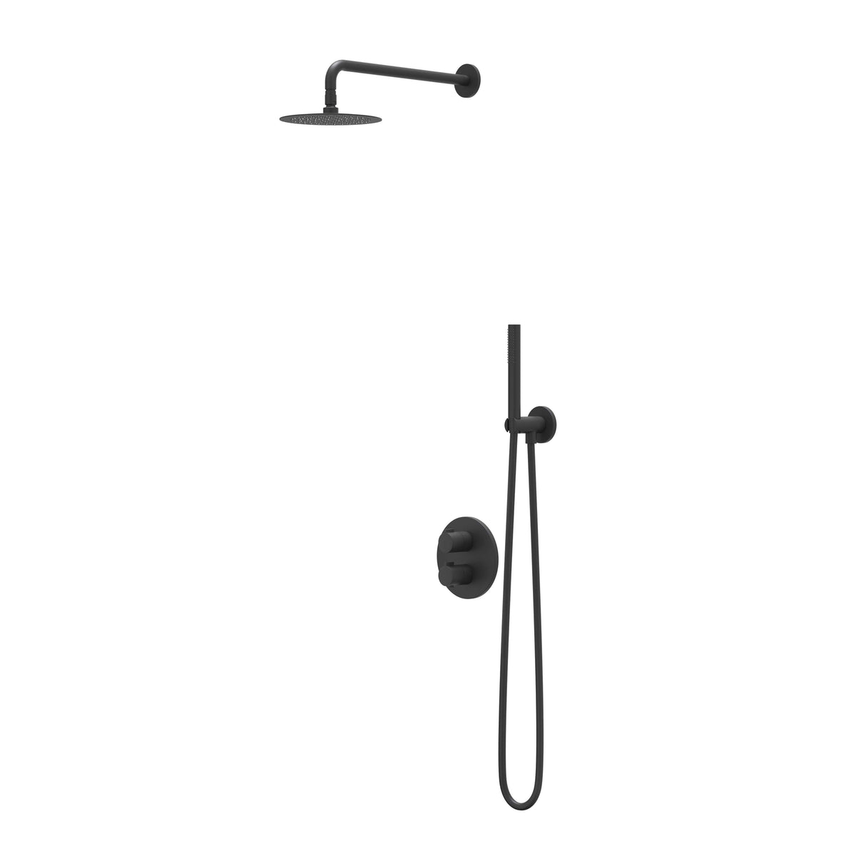 IVY Pact Regendoucheset - inbouw - 2-weg stop-omstel - 30cm plafondbuis - 20cm medium hoofddouche rond - houder met uitlaat - 150cm doucheslang - staafmodel handdouche - Mat zwart PED