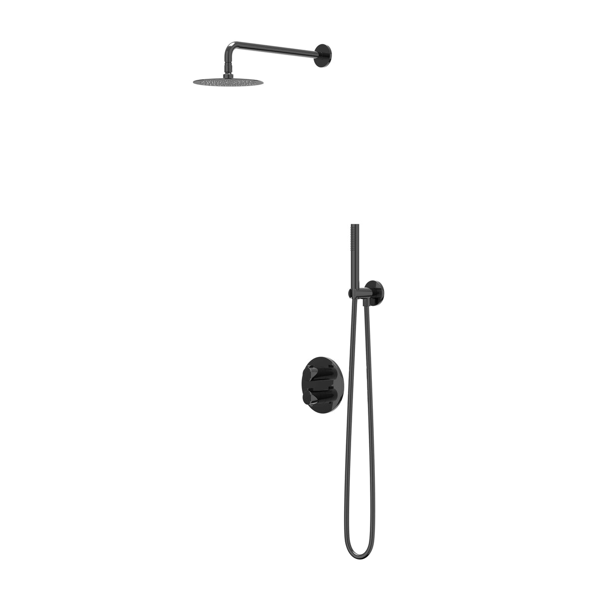 IVY Pact Regendoucheset - inbouw - 2-weg stop-omstel - 40cm wandarm - 30cm medium hoofddouche rond - glijstang met uitlaat - 150cm doucheslang - staafmodel handdouche - Zwart chroom PVD