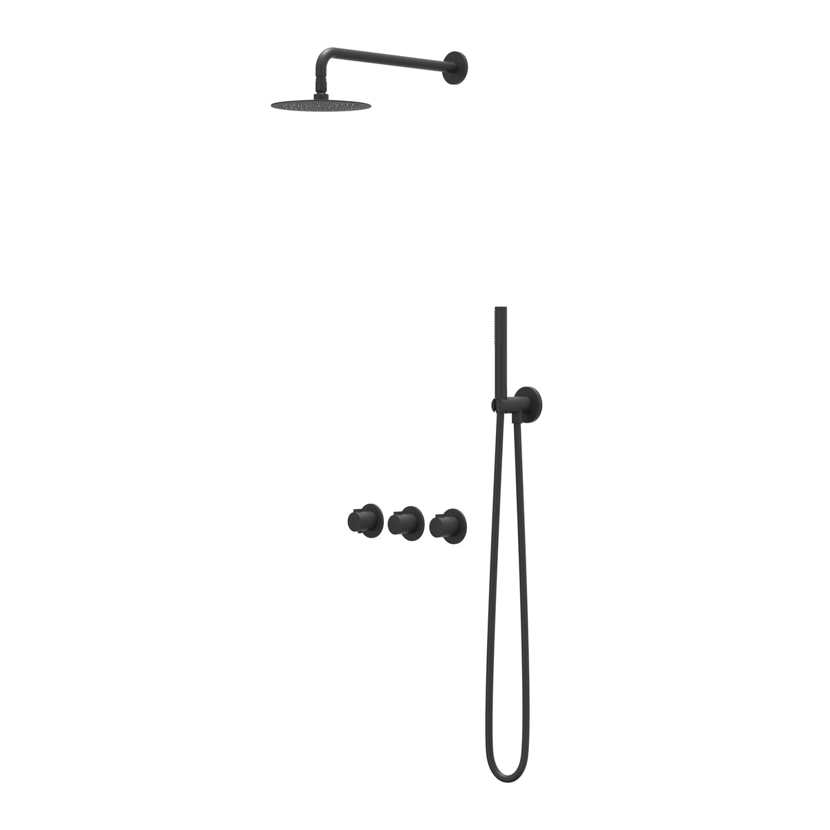 IVY Pact Regendoucheset - inbouw - symmetry - 2 stopkranen - 40cm wandarm - 20cm medium hoofddouche - houder met uitlaat - 150cm doucheslang - staafmodel handdouche - Mat zwart PED
