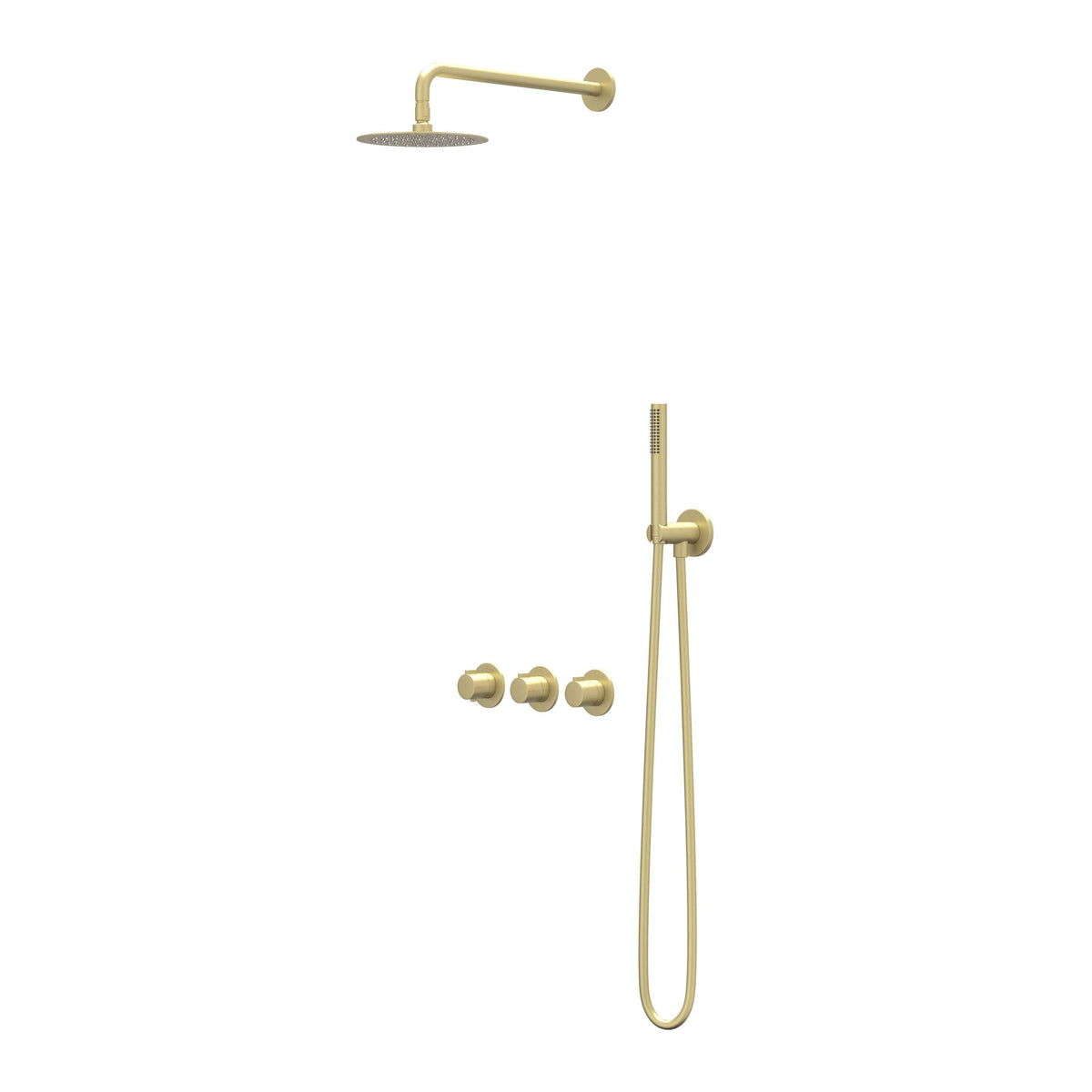 IVY Pact Rain Shower Set - concealed - symmetry - 2 shut-off valves - 15cm ceiling arm - 30cm medium overhead shower - slide bar with outlet - 150cm shower hose - satin spray hand shower - Brushed Matt Gold PVD