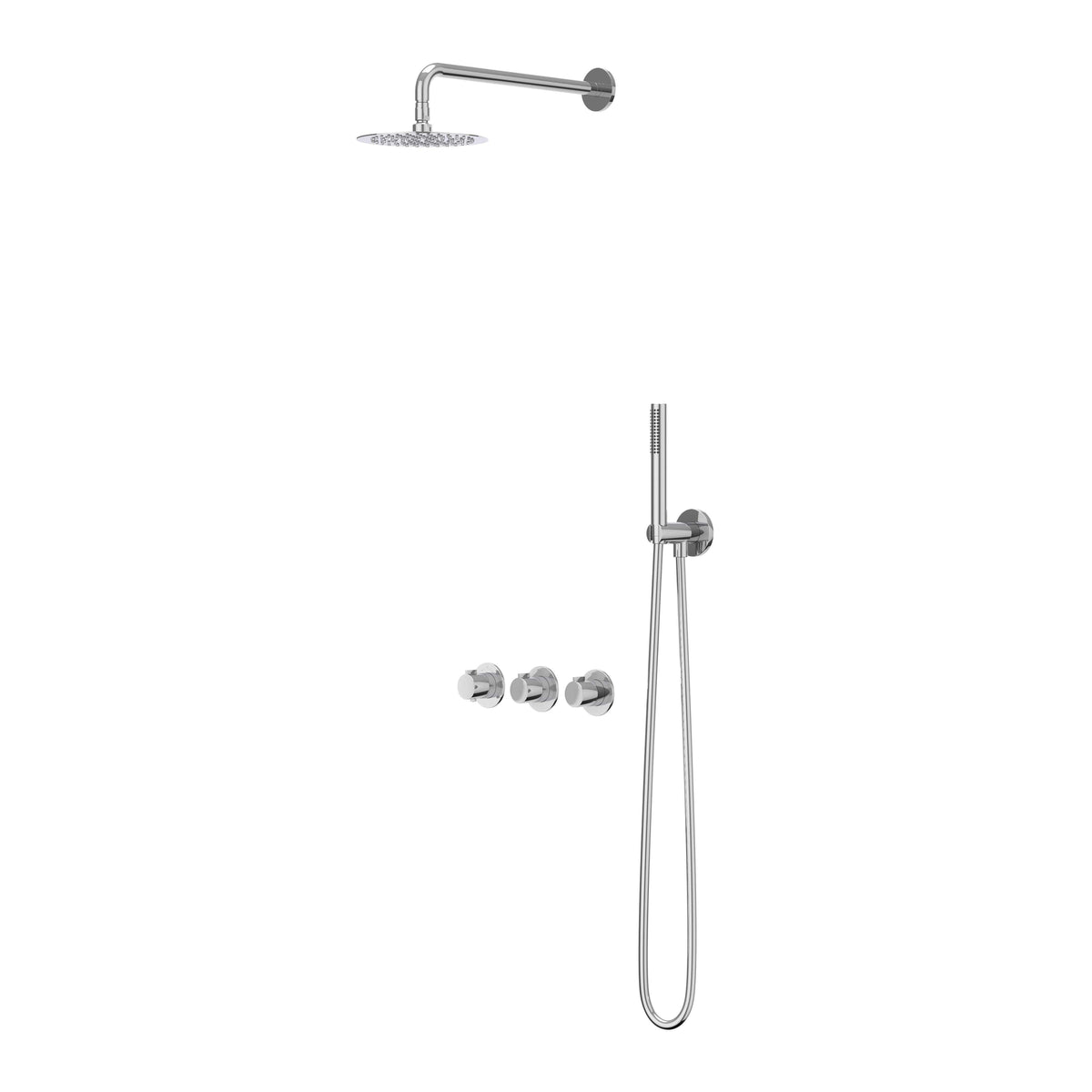 IVY Pact Regendoucheset - inbouw - symmetry - 2 stopkranen - 30cm plafondbuis - 20cm slim hoofddouche - houder met uitlaat - 150cm doucheslang - staafmodel handdouche - Chroom