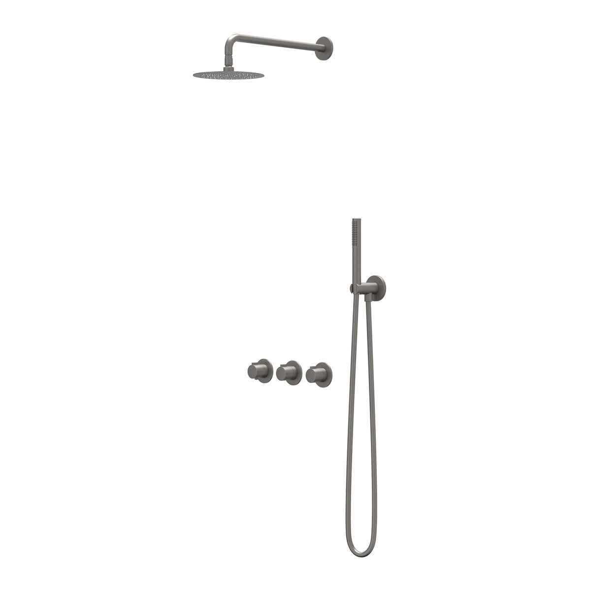 IVY Pact Regendoucheset - inbouw - symmetry - 2 stopkranen - 15cm plafondbuis - 30cm medium hoofddouche - glijstang met uitlaat - 150cm doucheslang - 3-standen handdouche - Geborsteld metal black PVD