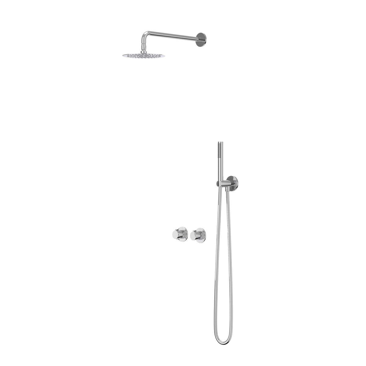 IVY Pact Regendoucheset - inbouw - symmetry - 2-weg stop-omstel - 40cm wandarm - 25cm slim hoofddouche - glijstang met uitlaat - 150cm doucheslang - 3-standen handdouche - Chroom