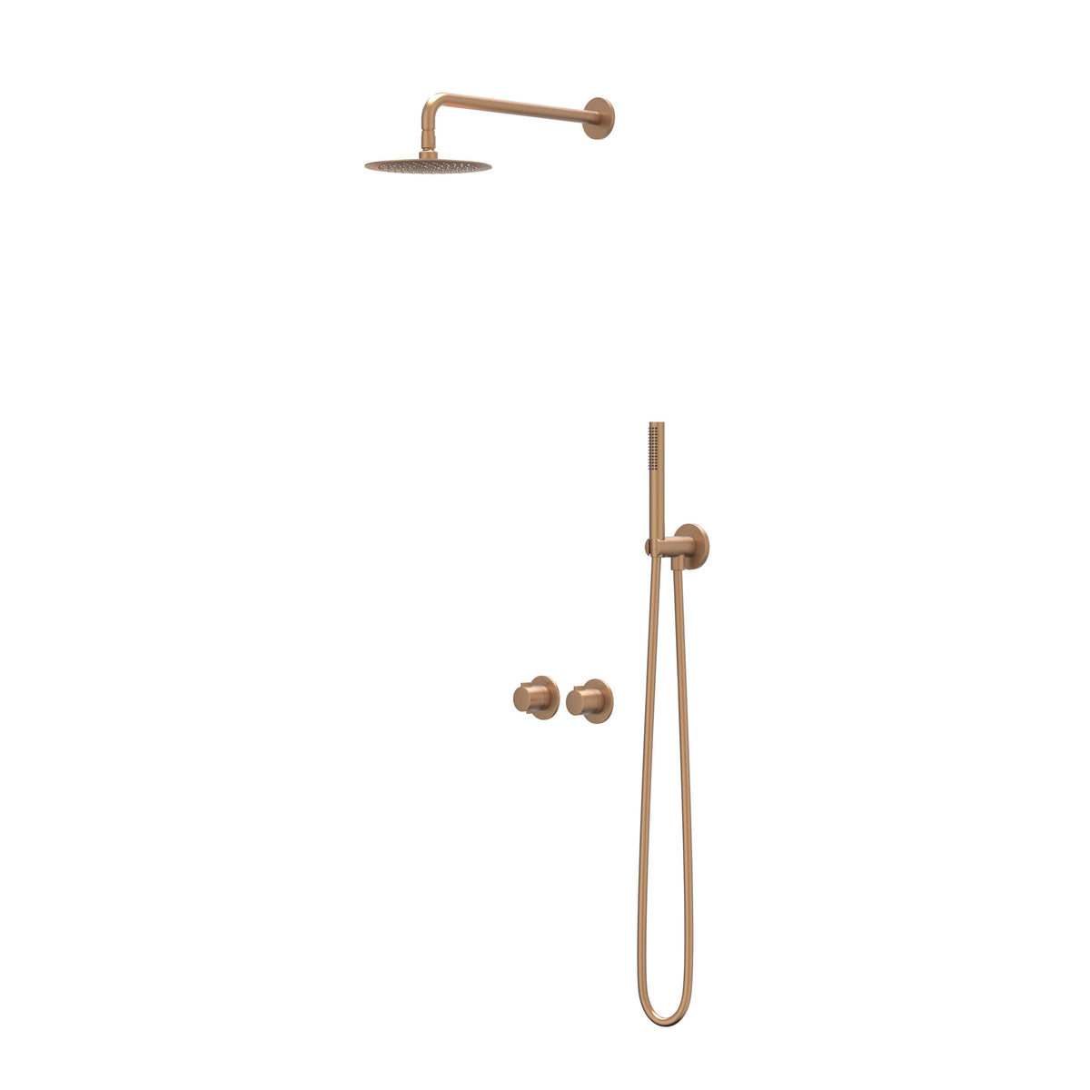 IVY Pact Regendoucheset - inbouw - symmetry - 2-weg stop-omstel - 15cm plafondbuis - 30cm medium hoofddouche - glijstang met uitlaat - 150cm doucheslang - staafmodel handdouche - Geborsteld mat koper PVD
