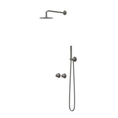 IVY Pact Regendoucheset - inbouw - symmetry - 2-weg stop-omstel - 40cm wandarm - 30cm slim hoofddouche - houder met uitlaat - 150cm doucheslang - 3-standen handdouche - Geborsteld metal black PVD