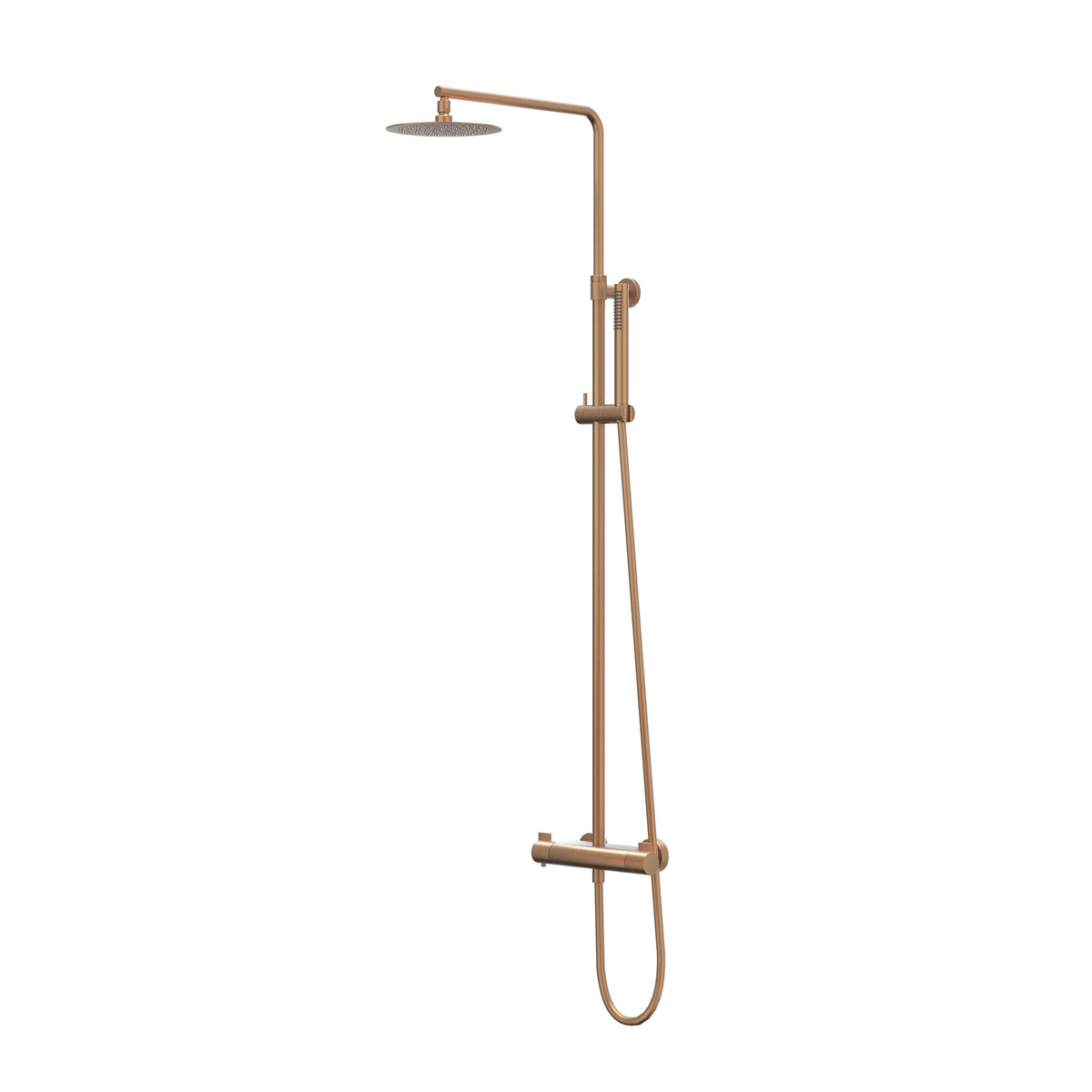 IVY Pact Rain Shower Set - exposed - 25cm slim overhead shower - satin spray hand shower - Brushed matte copper PVD