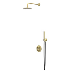 IVY Tribe Rain Shower Set - built-in - 2-way stopcock - 30cm ceiling arm - 25cm medium round shower head - slide bar with outlet - 150cm shower hose - stick hand shower - SS316 - brushed matt gold PVD