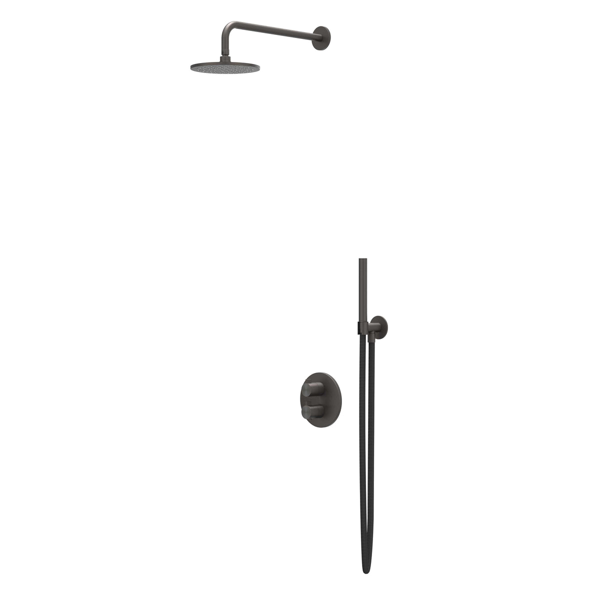 IVY Tribe Regendoucheset - inbouw - 2-weg stop-omstel - 30cm plafondbuis - 30cm medium hoofddouche rond - glijstang met uitlaat - 150cm doucheslang - staafmodel handdouche - RVS316 - geborsteld carbon black PVD