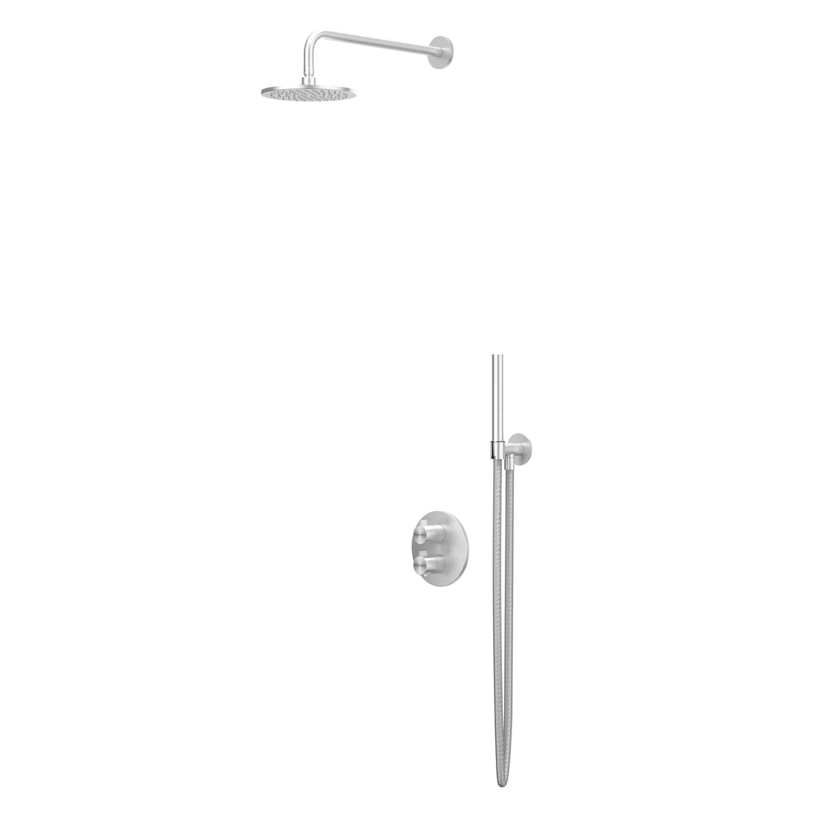IVY Tribe Regendoucheset - inbouw - 2-weg stop-omstel - 40cm wandarm - 30cm medium hoofddouche rond - houder met uitlaat - 150cm doucheslang - staafmodel handdouche - RVS316 - geborsteld