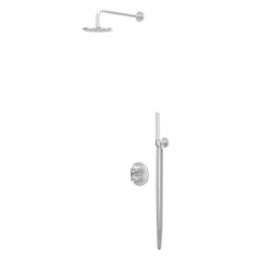 IVY Tribe Regendoucheset - inbouw - 2-weg stop-omstel - 40cm wandarm - 30cm medium hoofddouche rond - houder met uitlaat - 150cm doucheslang - staafmodel handdouche - RVS316 - geborsteld