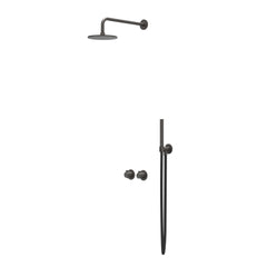 IVY Tribe Regendoucheset - inbouw - symmetry - 2-weg stop-omstel - 40cm wandarm - 20cm medium hoofddouche - glijstang met uitlaat - 150cm doucheslang - staafmodel handdouche - RVS316 - geborsteld carbon black PVD