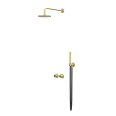 IVY Tribe Regendoucheset - inbouw - symmetry - 2-weg stop-omstel - 30cm plafondbuis - 20cm medium hoofddouche - glijstang met uitlaat - 150cm doucheslang - staafmodel handdouche - RVS316 - geborsteld mat goud PVD