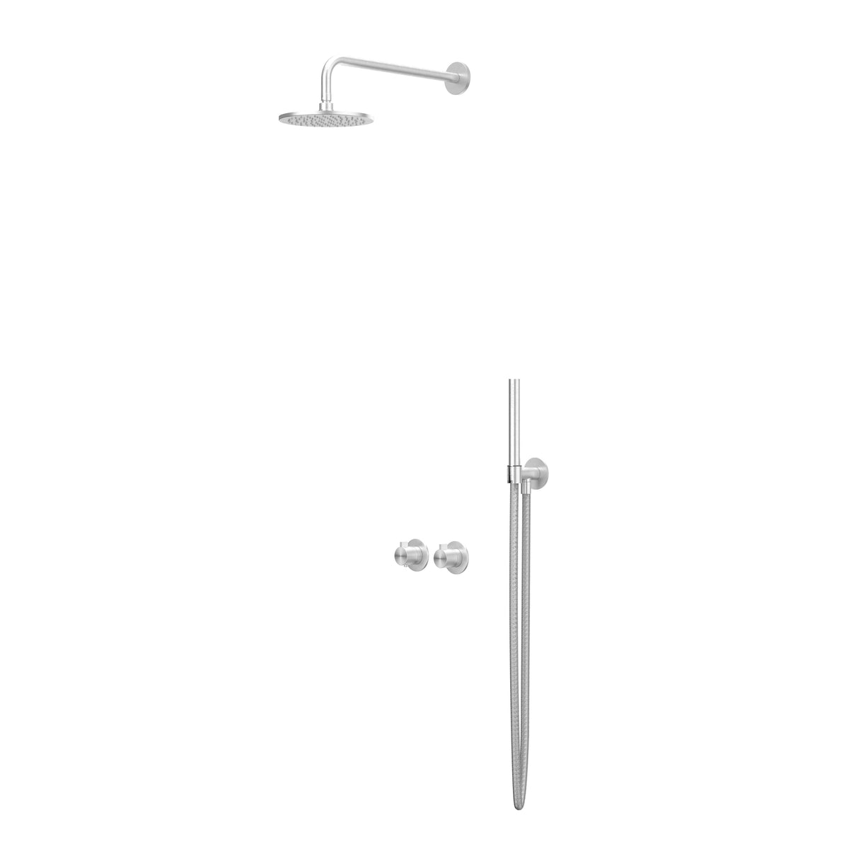 IVY Tribe Regendoucheset - inbouw - symmetry - 2-weg stop-omstel - 40cm wandarm - 20cm medium hoofddouche - houder met uitlaat - 150cm doucheslang - staafmodel handdouche - RVS316 - geborsteld