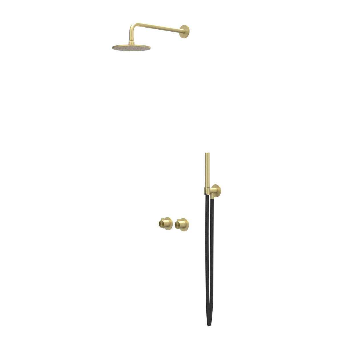 IVY Tribe Regendoucheset - inbouw - symmetry - 2-weg stop-omstel - 20cm plafondbuis - 30cm medium hoofddouche - glijstang met uitlaat - 150cm doucheslang - staafmodel handdouche - RVS316 - geborsteld mat goud PVD