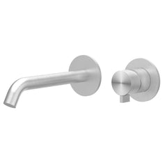 IVY Tribe Basin Mixer - 2-hole - with concealed body - wall-mounted - curved spout - cold start - RVS316 - brushed
