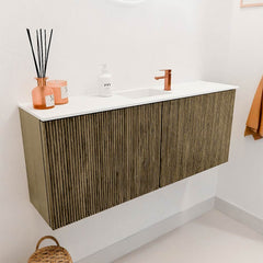 JOYA 100cm toiletmeubel kleur Dusk. Wastafel FAYE positie Midden 1 kraangat kleur Talc.