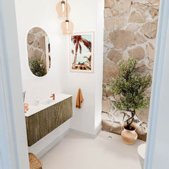 JOYA 100cm toiletmeubel kleur Dusk. Wastafel FAYE positie Midden 1 kraangat kleur Talc.