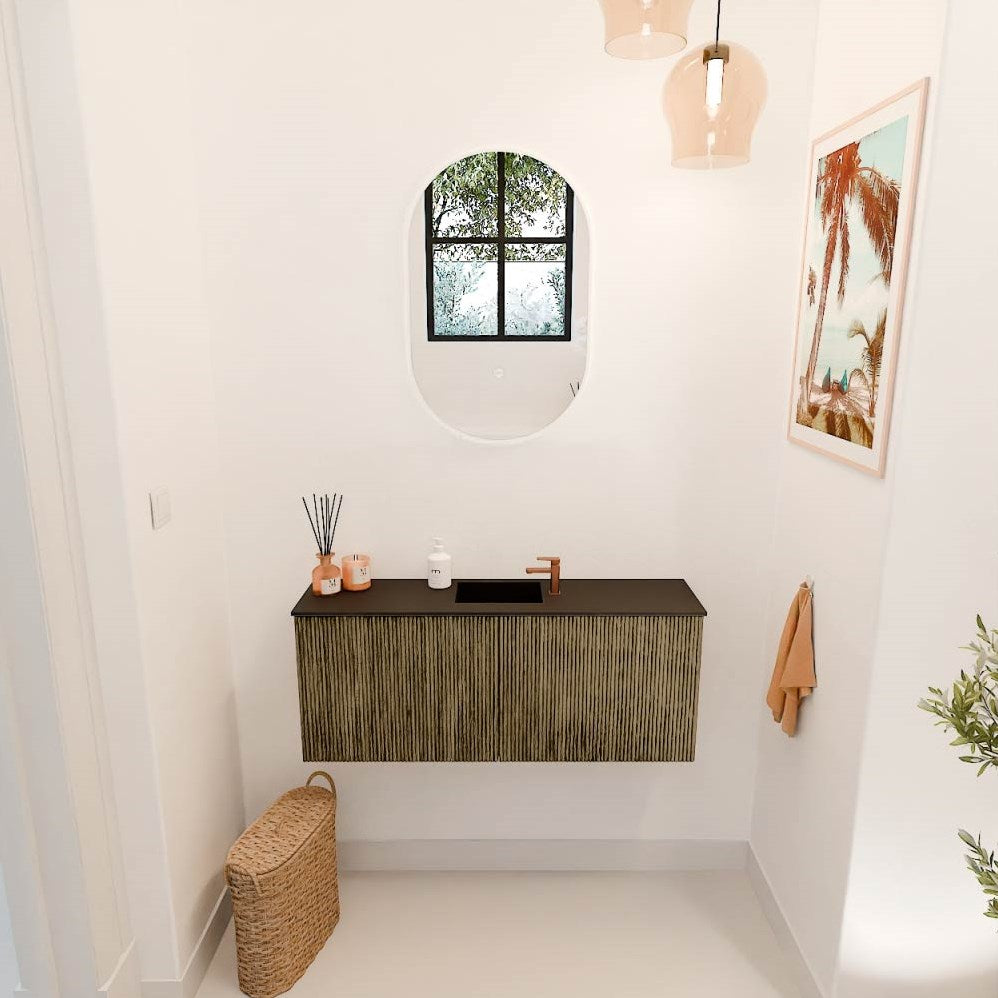 JOYA 100cm toiletmeubel kleur Dusk. Wastafel FAYE positie Midden 1 kraangat kleur Urban.