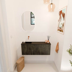 JOYA 100cm toiletmeubel kleur Shadow. Wastafel FAYE positie Links Zonder kraangat kleur Urban.