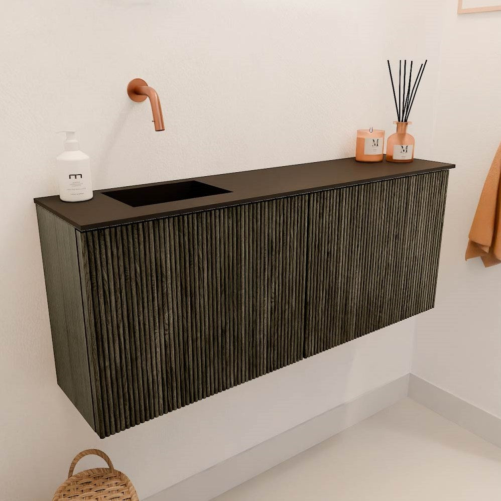 JOYA 100cm toiletmeubel kleur Shadow. Wastafel FAYE positie Links Zonder kraangat kleur Urban.