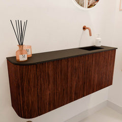 JOYA 101,6cm toiletmeubel ronding links kleur Ruby. Wastafel FAYE positie Rechts Zonder kraangat kleur Urban.