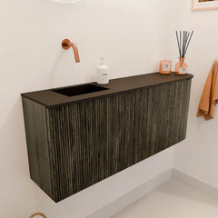 JOYA 101,6cm toiletmeubel ronding rechts kleur Shadow. Wastafel FAYE positie Links Zonder kraangat kleur Urban.