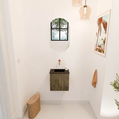 JOYA 40cm toiletmeubel kleur Dusk. Wastafel FAYE positie Midden Zonder kraangat kleur Urban.
