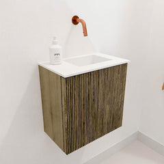 JOYA 40cm toiletmeubel kleur Dusk. Wastafel FAYE positie Rechts Zonder kraangat kleur Talc.