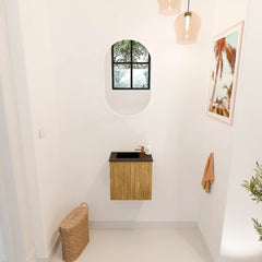 JOYA 40cm toiletmeubel kleur Oak. Wastafel FAYE positie Links 1 kraangat kleur Urban.