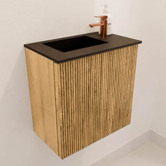 JOYA 40cm toiletmeubel kleur Oak. Wastafel FAYE positie Links 1 kraangat kleur Urban.